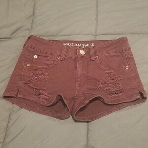 American Eagle Outfitters Ripped Burgundy Jean Shorts